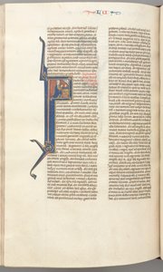 Fol. 412v, Luke, historiated initial F, Luke praying at an altar, bust of God above by Unknown artist