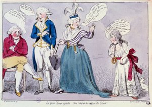 Cartoon against the family of Queen Marie Antoinette (1755-1793) and Louis XVI locked up in the Temple prison. The queen and the king