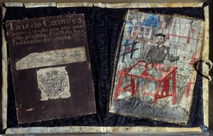 Frontispiece of the collection of poems by the Portuguese poet Luis Vaz de Camoes, known as the Camoans. The poet is imprisoned there. Lisbon, National Museum of Ancient Art
