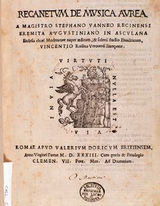 Frontispiece of Recanetum de musica aurea by Stephanus Aureus