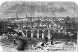 General view of the city of Luxembourg. Engraving in 