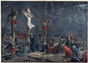 Good Friday: crucifixion of Jesus Christ. Illustration in Le Pelerin of April 3 by Unknown artist