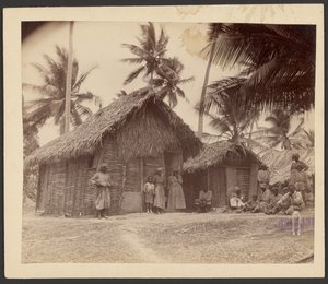 Group in Front of Thatched Huts by Unknown artist