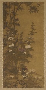 Hollyhocks and Ducks by Unknown artist