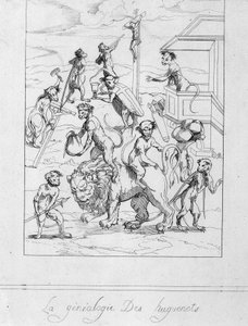 Huguenot Genealogy: Caricature of Protestants as Monkeys - Engraving