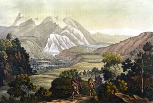 Humboldt and Bonpland Cross the Mountain of Quindiu on Carrier Chairs. From the Trip to the Andes by Alexander Von Humboldt