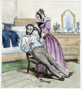 Humorous Drawing on the Infidelity of a Dandy Being Made with His Fiancée