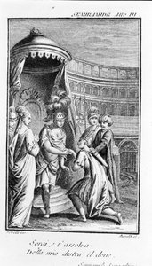 Illustration of Semiramis, opera by Antonio Salieri (1750 - 1825). Booklet by Pierre Metastase (or Pietro Metastasio). Act III, last scene.