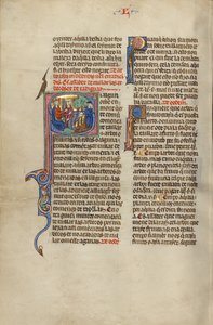 Initial S: A King and a Man Pointing to Two Others Chopping Trees