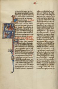 Initial S: Children and an Alchemist at a Bedside and Children and Elders before a Judge