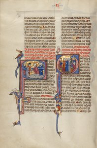 Initial S: Two Men Shaking Hands after a Sale of Sheep; Initial Q: Three Men before a Judge Pointing to a Man with a Club and a Man Working at an Anvil