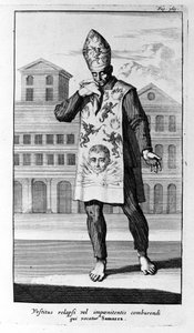 Inquisition. The Garment of Samarra Which the Penitents Wore. Engraving from History of Inquisition, Amsterdam 1692