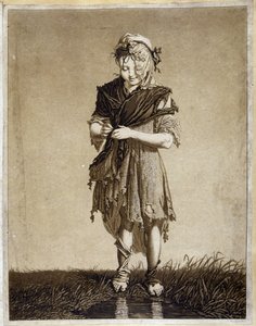 Irish girl - engraving by Unknown artist