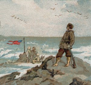 Isaac Israel Hayes Bearing the American Flag on the Shores of the Polar Sea. Chromo of the Late 19th Century by Unknown artist