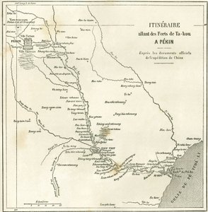 Itinerary along the Hai He River near Tien Tsin (Tien-Tsin, Tianjin) to Pekin (Beijing), China. Carte, in Le Tour du Monde, Nouveau journal des Voyages, edited by Edouard Charton, Paris by Unknown artist