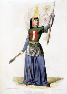Jeanne Laisné, known as Jeanne Fourquet, nicknamed Jeanne Hachette French Heroine (1456 to?). Engraving of 1835 by Unknown artist