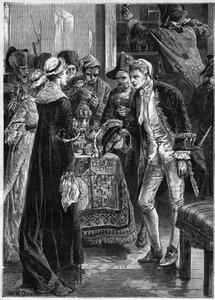 John Paul Jones visits Lady Selkirk after his men have taken her valuables - American Navy: John Paul Jones (1747-1792) hero of the American War of Independence and the crew of the Ranger raided the castle of the Count of Selkirk in the United States