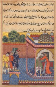 Khurshid reunited with her husband Utarid, from a Tuti-nama (Tales of a Parrot): Thirty-second Night