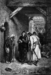King Louis IX or Saint Louis examines the bread of poor people and finds that it is dry