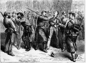 The Paris Commune in 1871. Arrest of a Refractary by a Troop of Federes