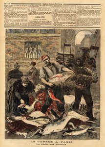 The fish market of Paris. Engraving in 