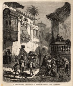 La casa de la Merced (now Mercy Street) in Saint Augustine, the oldest city in the United States, founded by the Spaniards in 1565; main street of the city, small and populous, with various animals and a singular blend of various American t by Unknown artist