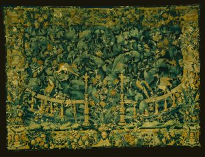 Large Leaf Verdure with Balustrade and Birds