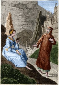 Laure de Noves (Laura) and Francesco Petrarca (Italian poet and humanist 1304 - 1374). Engraving from the end of the 18th century.
