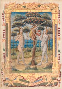 Leaf from a Book of Hours: Adam and Eve and the Fall of Man (Prefatory Miniature to the Office of the Virgin) (recto) by Unknown artist