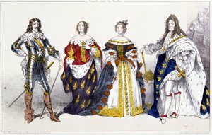 Les Bourbons: Louis XIII and Anne of Austria, Marie Therese of Austria and Louis XIV (Plate extracted from Kings and Queens of France in prints, Paris, ed. Swift) by Unknown artist