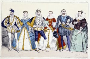 The Valois and the Bourbons: Charles IX and Elisabeth of Austria, Henry III and Louise de Lorraine Vaudemont, Henri IV and Marie de Medicis - Plate from Kings and Queens of France in Prints, Paris, ed. Swift