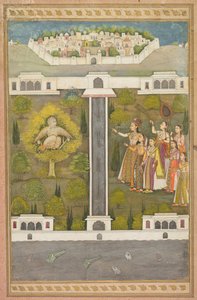 Mahliqa, Daughter of the Emperor of China, Pointing at the Bird-Man Khwaja Mubarak: A Leaf from a Poetical Romance Relating to Shah Alam I (verso); Stenciled Scenes of Lion and Gazelle (verso) by Unknown artist