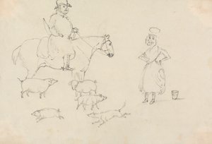 Man on Horse, with Pigs by Unknown artist