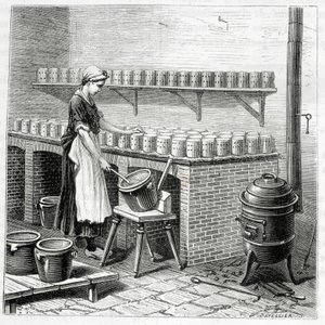 Manufacture of Camembert Cheese (Curd is Poured into Molds) - in 