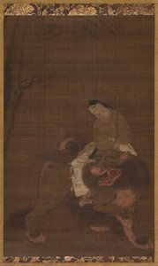 Monju as a Child Riding on a Lion by Unknown artist