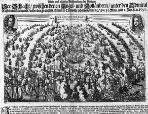 Naval Battle of La Hougue (1692) which opposed the army of Louis XIV to Holland. Engraving. 18th century