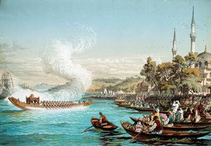 Ottoman Empire: maritime feast in Constantinople. Lithograph of the 19th century by Unknown artist