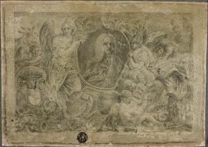 Oval Portrait Bust Held by Allegorical Figures