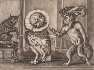 Owl, Monkey and Cat from Mezzotintoes by Smith, Vol. III by Unknown artist