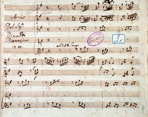 Page of musical score of Estinguere vorrei aria in Griselda opera by Antonio Vivaldi by Unknown artist