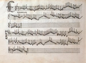 Page of Musical Score of Harmonice Musices Odhecaton by Ottaviano Petrucci by Unknown artist