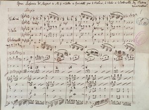 Page of the sheet music for Symphony Concertante for Violin and Viola in E flat, by Mozart, Lichtenthal version by Unknown artist