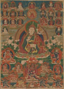 Painted Banner of Sage Guru Padmasambhava Seated Holding a Thunderbolt and Skull Cup
