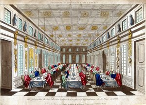 Perspective view of the Salle des Festins de Versailles in celebration of peace in 1763 between Great Britain, France and Spain by Unknown artist