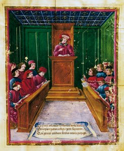 Pietro da Unzola lecturing from legal text to pupils during law lecture at University of Bologna by Unknown artist