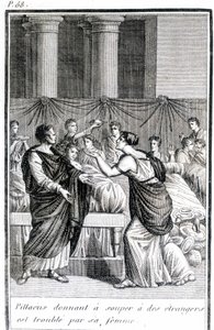 Pillacus giving dinner to strangers is troubled by his wife by Unknown artist