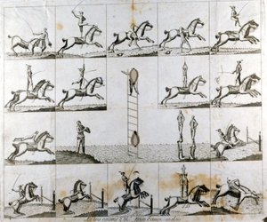 Plate of 19 prints depicting the prowess of the English voltiger Mr Price. Circa 1790.