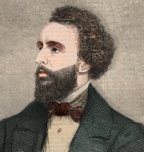 Portrait of Bayard Taylor, American poet. Engraving in 