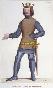 Portrait of Charles V the Wise in Military Costume (1338 - 1380). Engraving from 1830 by Unknown artist