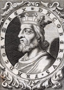 Portrait of Dagobert I (? - 639), king of the Franks, Dynasty of the Merovingians. Engraving of the 18th century by Unknown artist